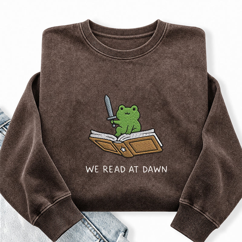 Embroidered We Read At Dawn Frog Washed Crewneck Sweatshirt