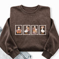 Embroidered Goose Reading Stamp Washed Crewneck Sweatshirt