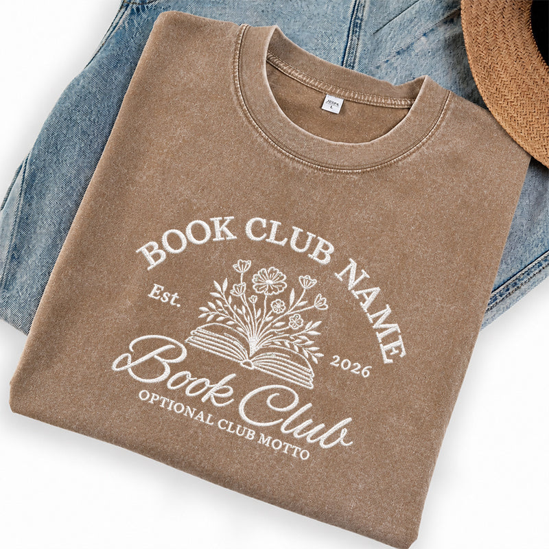 Personalized Embroidered Book Club Washed Crew Neck T-Shirt