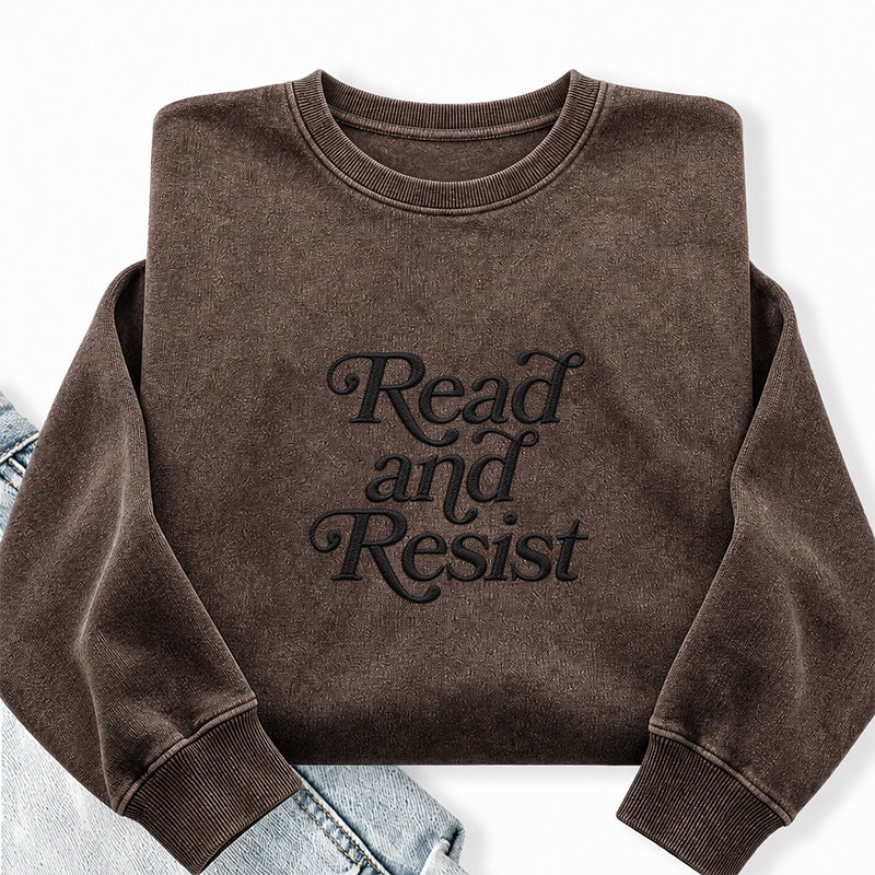 Embroidered Read And Resist Washed Crewneck Sweatshirt