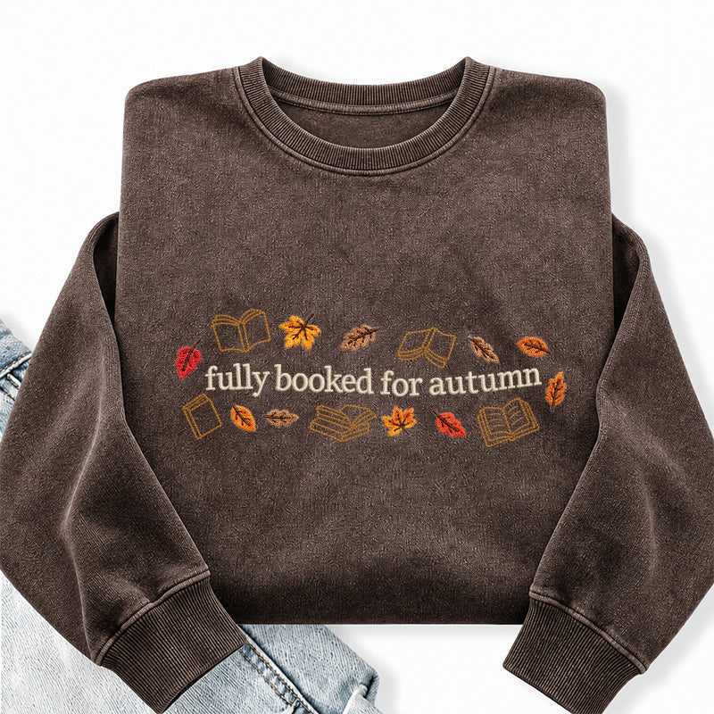 Embroidered Fully Booked For Autumn Washed Crewneck Sweatshirt