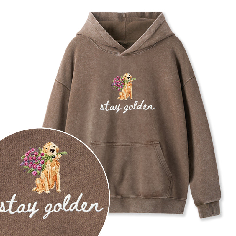 Embroidered Stay Golden Washed Hoodie