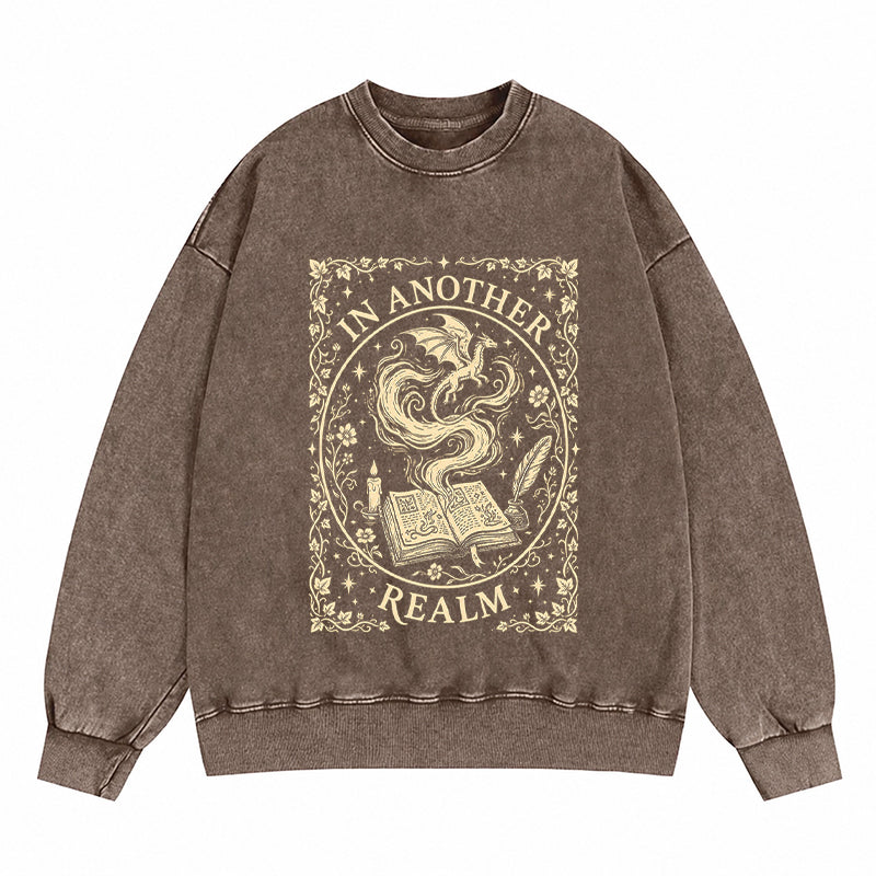 In Another Realm Fantasy Reader Washed Crewneck Sweatshirt