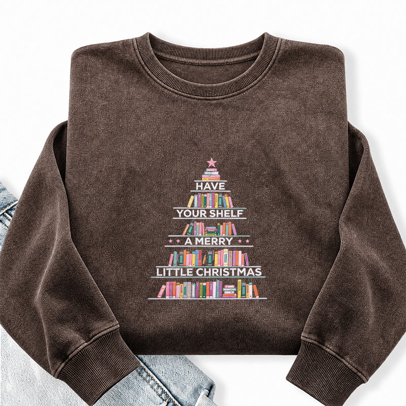 Embroidered Have Your Shelf Merry Christmas Washed Crewneck Sweatshirt
