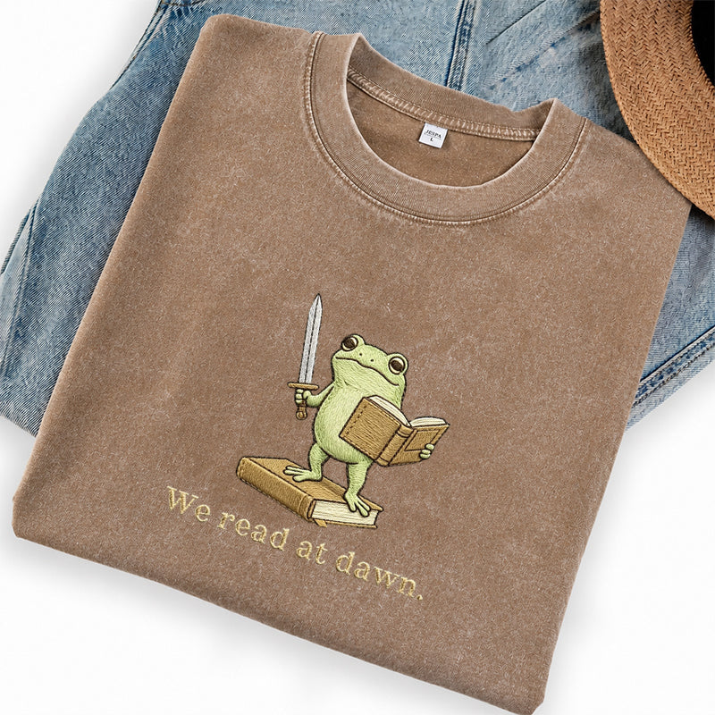 Embroidered We Read At Dawn Washed Crew Neck T-Shirt