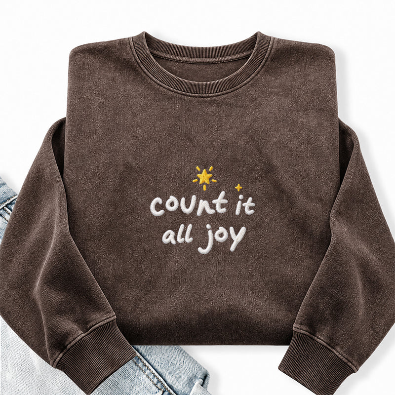 Embroidered Count it all Joy Christian Washed Crewneck Sweatshirt
