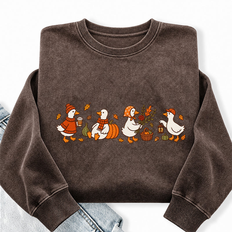 Embroidered Cozy Fall Silly Goose Washed Crewneck Sweatshirt