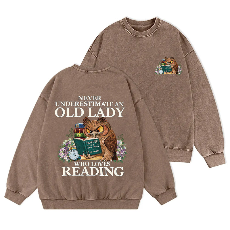 Funny Owl Old Lady Loves Reading Washed Crewneck Sweatshirt