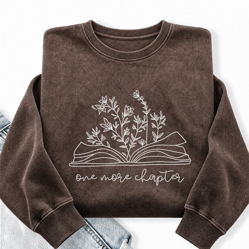 Embroidered One More Chapter Floral Book Washed Crewneck Sweatshirt