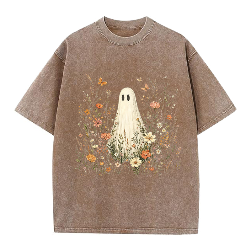 Floral Ghost Boho Washed Crew Neck T-Shirt