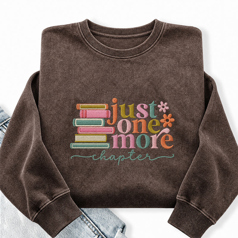 Embroidered Coloful Just One More Chapter Washed Crewneck Sweatshirt