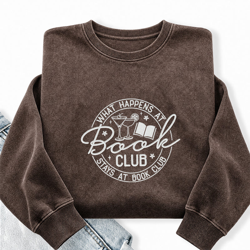Embroidered Funny Book Club Washed Crewneck Sweatshirt