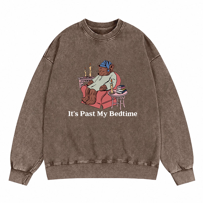 It's Past My Bedtime Bear Washed Crewneck Sweatshirt