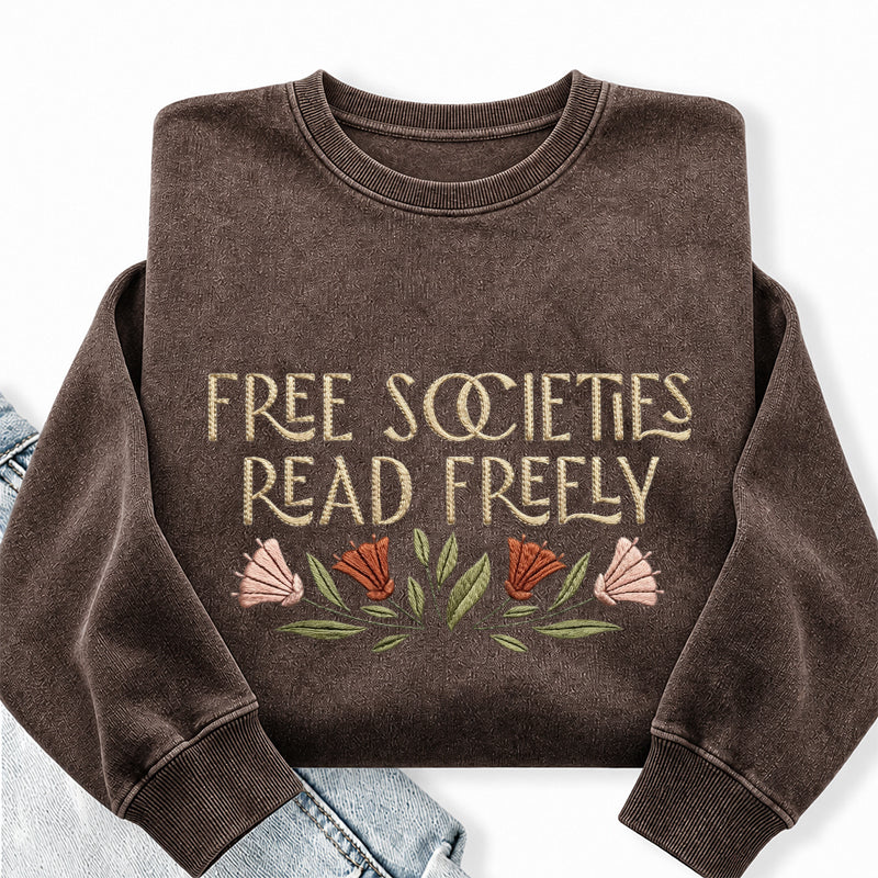 Embroidered Read Freely Washed Crewneck Sweatshirt