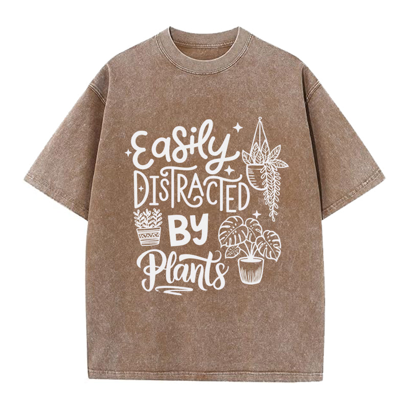 Easily Distracted By Plants Washed Crew Neck T-Shirt