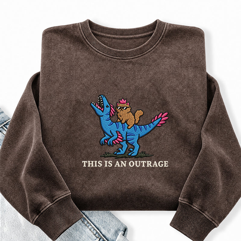Embroidered This Is An Outrage Book Lover Washed Crewneck Sweatshirt