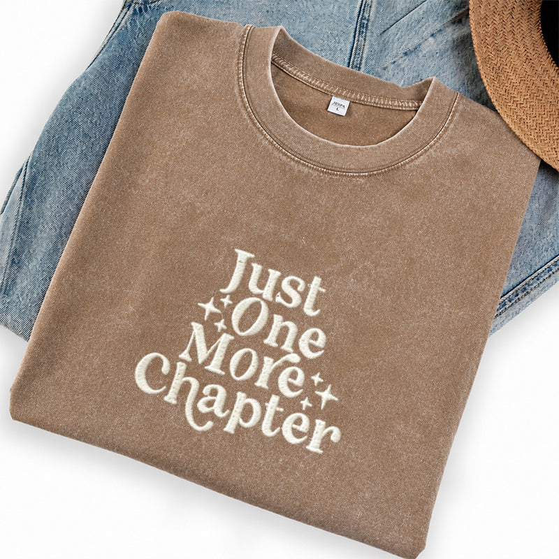 Embroidered Just One More Chapter Washed Crew Neck T-Shirt