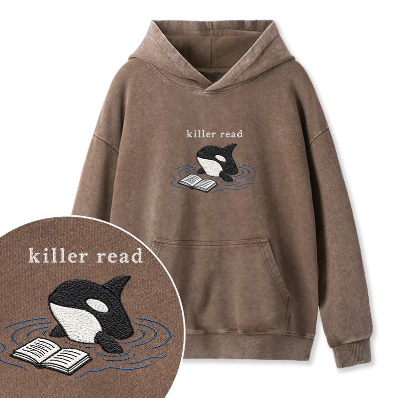 Embroidered Killer Read Orca Washed Hoodie