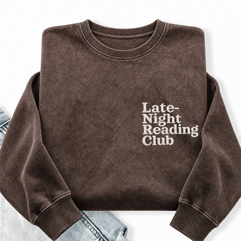 Embroidered Late-night Reading Club Washed Crewneck Sweatshirt