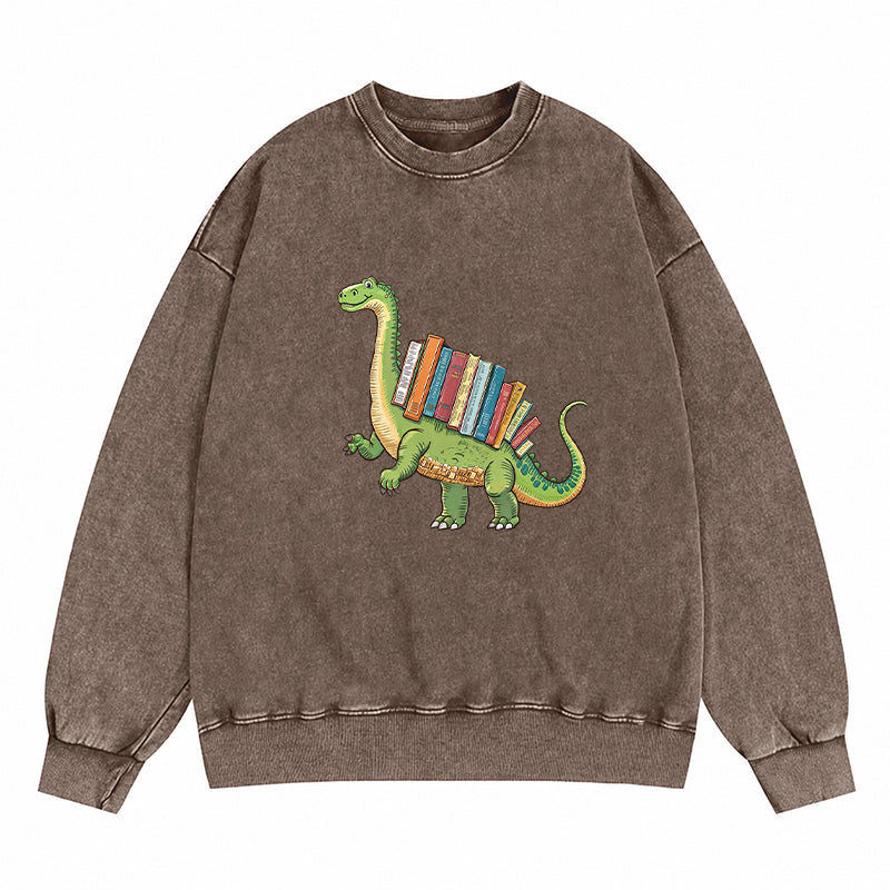 Bookworm Dinosaur Washed Crewneck Sweatshirt