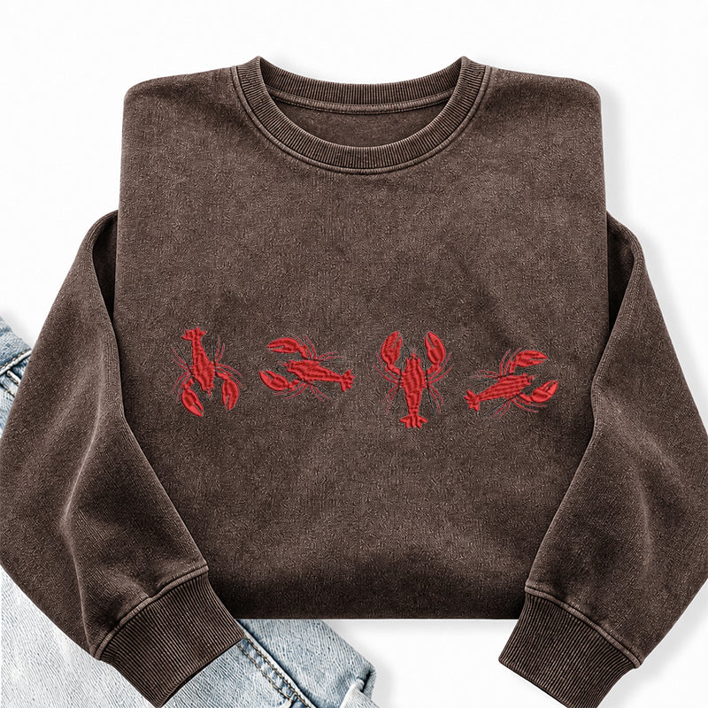 Embroidered Lobster Washed Crewneck Sweatshirt