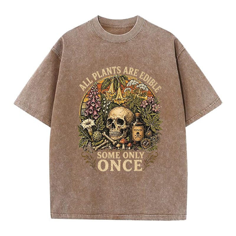All PLants are Edible Skull Washed Crew Neck T-Shirt