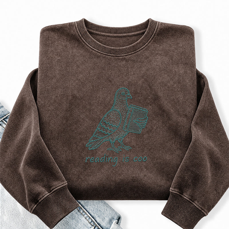 Embroidered Reading Is Coo Washed Crewneck Sweatshirt