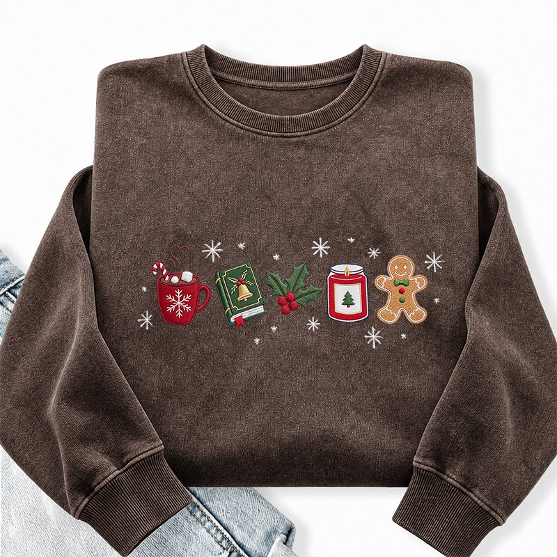 Embroidered Cozy Christmas Washed Crewneck Sweatshirt