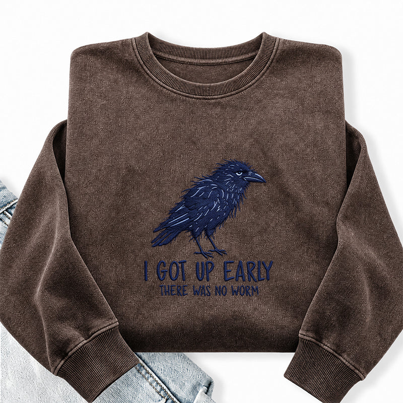 Embroidered Funny Got Up Early Washed Crewneck Sweatshirt
