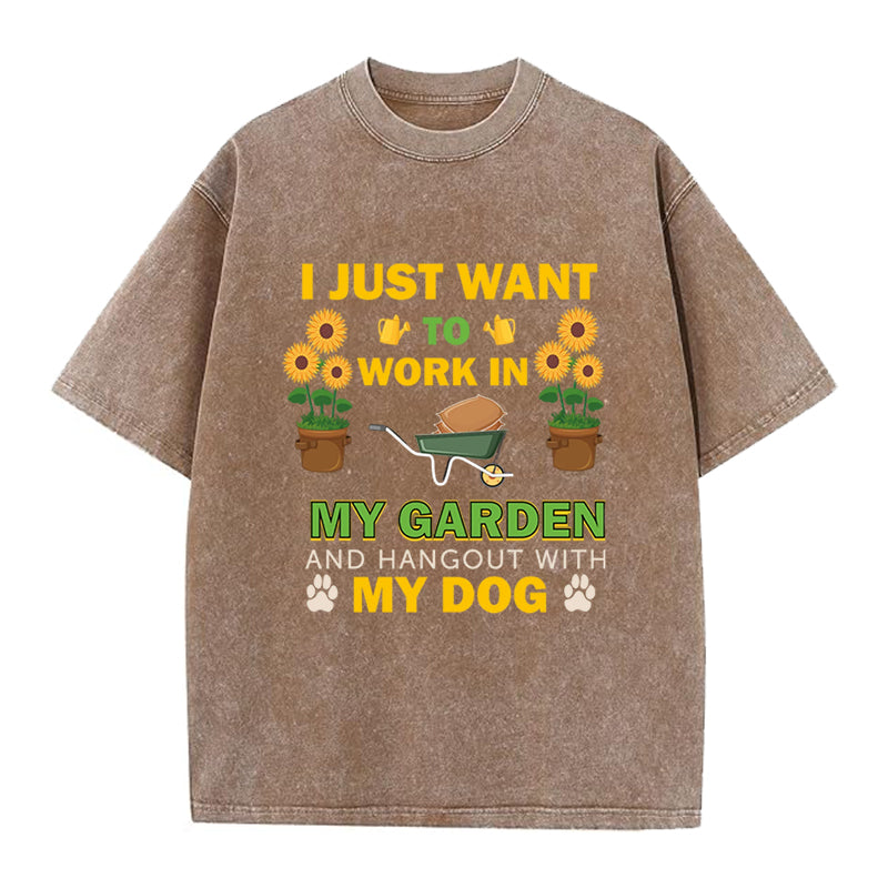 Work in Garden and Hangout with Dog Washed Crew Neck T-Shirt