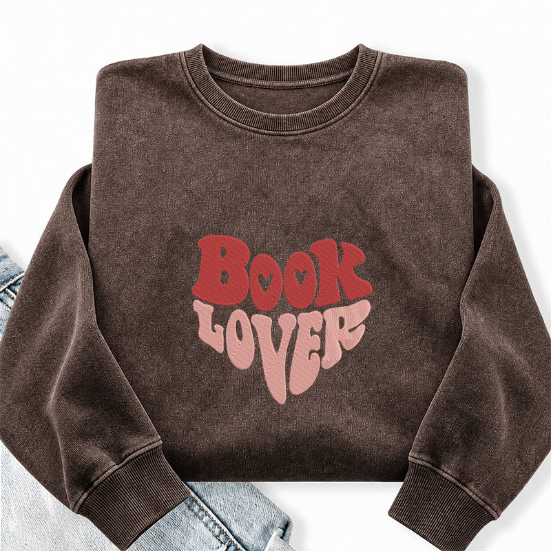 Embroidered Vintage Book Lover Washed Crewneck Sweatshirt