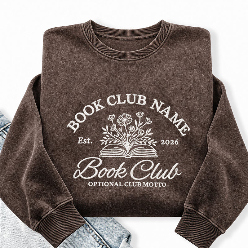 Personalized Embroidered Book Club Washed Crewneck Sweatshirt