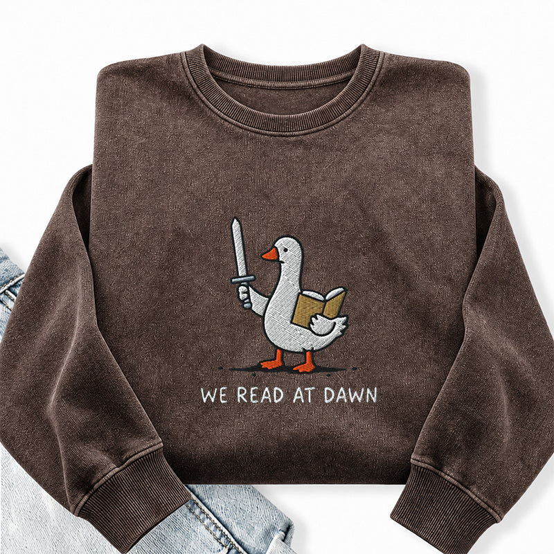 Embroidered We Read At Dawn Goose Washed Crewneck Sweatshirt
