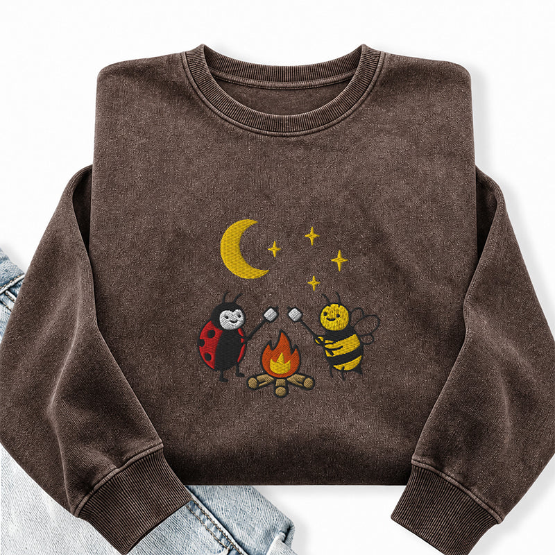 Embroidered Ladybug Campfire Washed Crewneck Sweatshirt