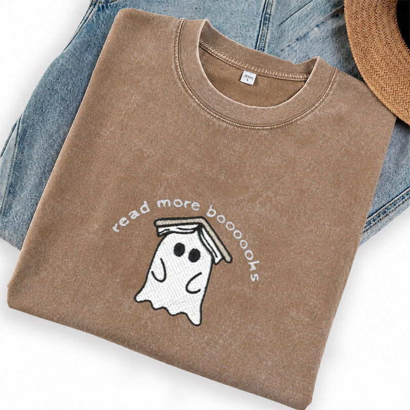 Embroidered Read More Boooooks Washed Crew Neck T-Shirt