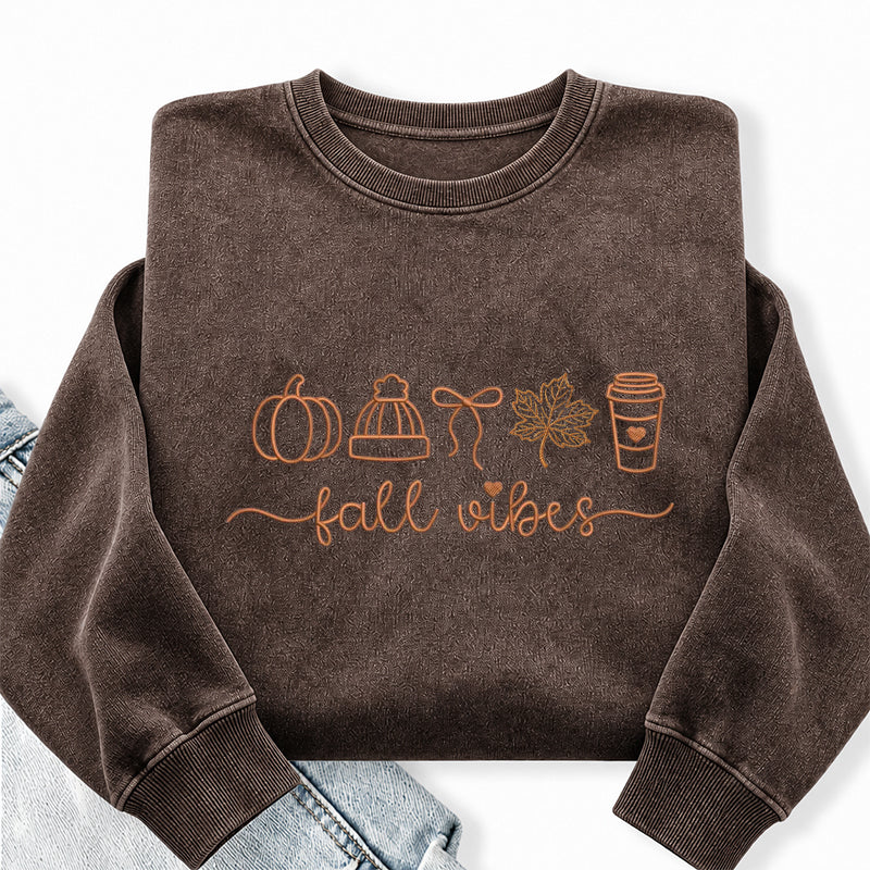 Embroidered Fall Vibes Washed Crewneck Sweatshirt