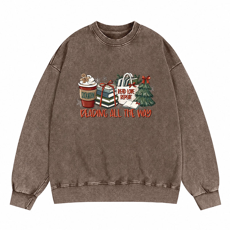 Reading All The Way Christmas Washed Crewneck Sweatshirt