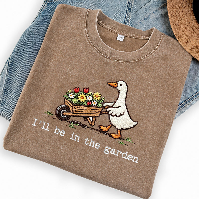 Embroidered Silly Goose Garden Washed Crew Neck T-Shirt