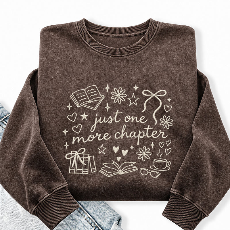 Embroidered Just One More Chapter Icons Washed Crewneck Sweatshirt