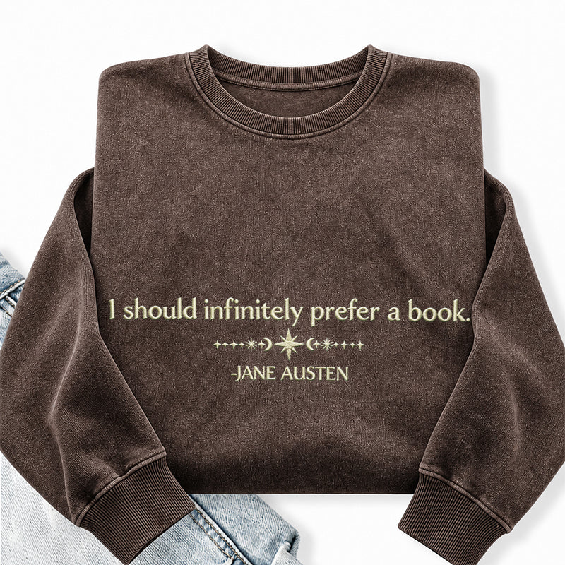 Embroidered Prefer a Book Washed Crewneck Sweatshirt