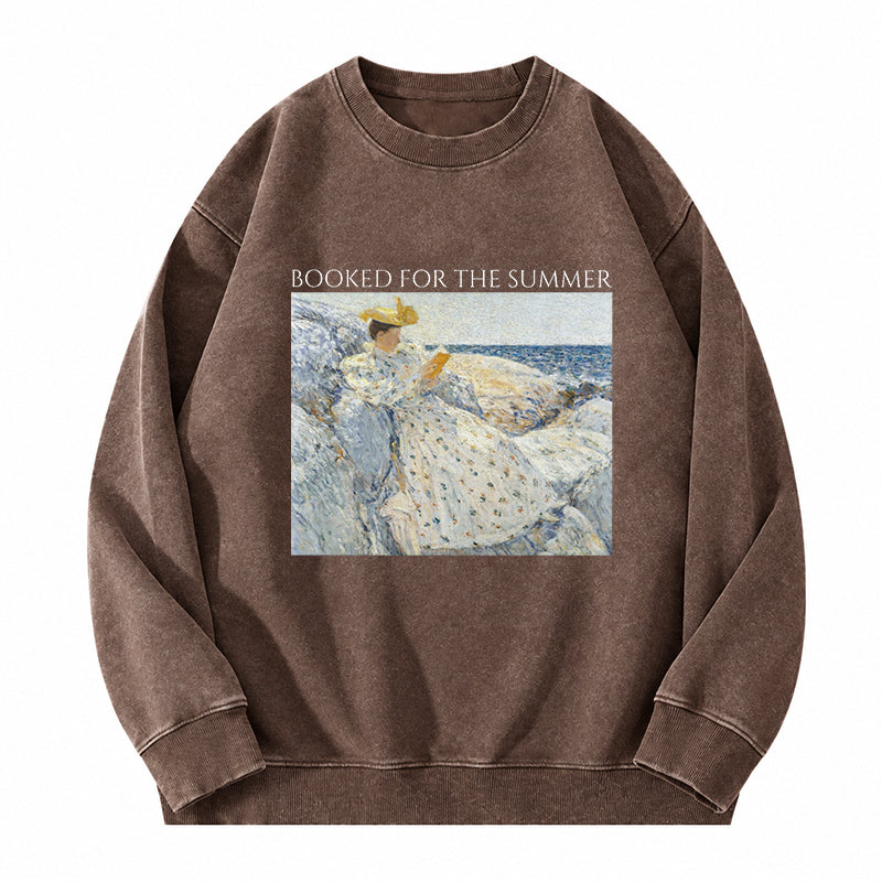 Booked For The Summer Washed Crewneck Sweatshirt