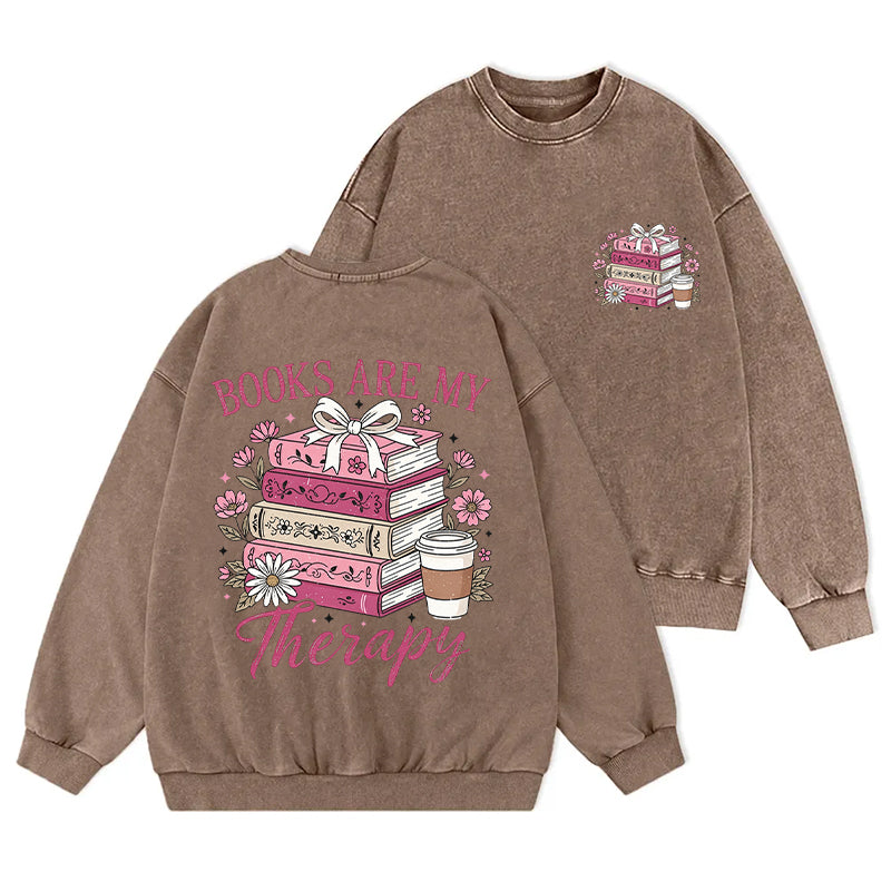 Books Are My Therapy Washed Crewneck Sweatshirt