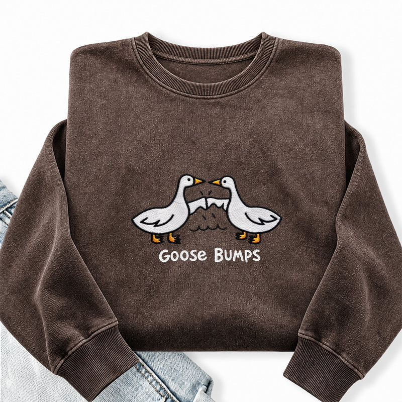 Embroidered Funny Goose Bumps Washed Crewneck Sweatshirt