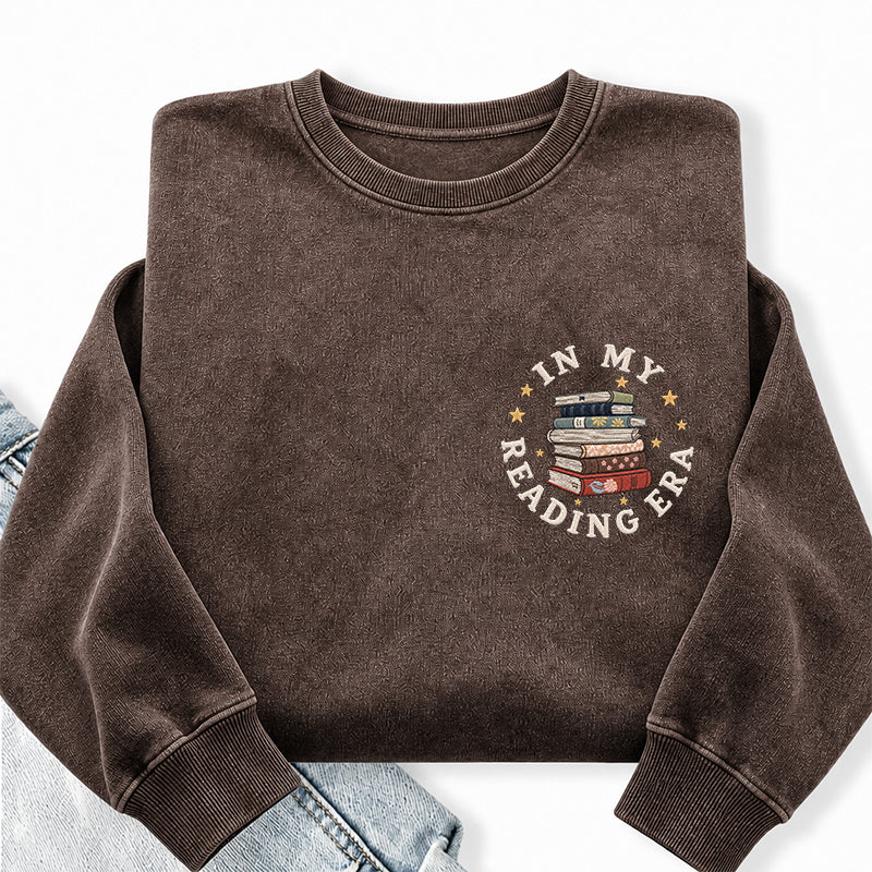 Embroidered In My Reading Era Books Washed Crewneck Sweatshirt