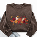 Embroidered Cozy Autumn Leaves Washed Crewneck Sweatshirt