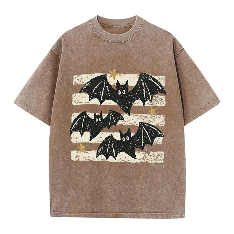 Cute Bat Vintage Washed Crew Neck T-Shirt