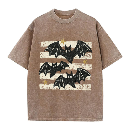 Cute Bat Vintage Washed Crew Neck T-Shirt