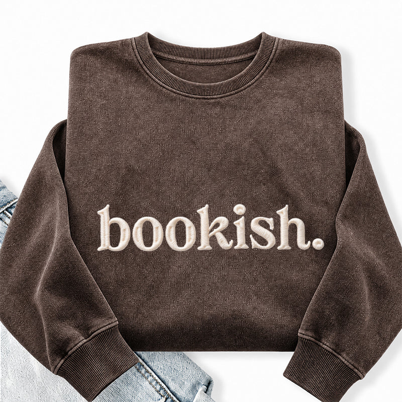 Embroidered Bookish Washed Crewneck Sweatshirt