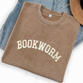 Embroidered Bookworm Washed Crew Neck T-Shirt
