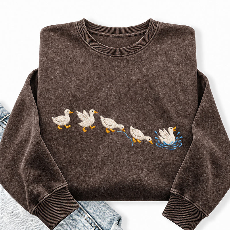 Embroidered Duck Duck Washed Crewneck Sweatshirt